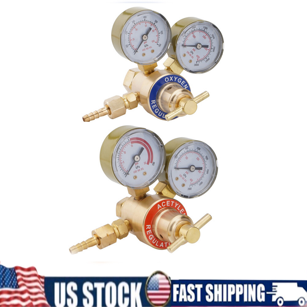 Forged Brass Oxygen &Acetylene Regulators Set +Dual Gauge, CGA200 CGA540 Service