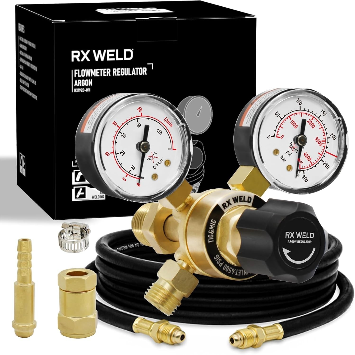 High-Performance Argon Regulator, 0-40 CFH, 6.6FT Hose