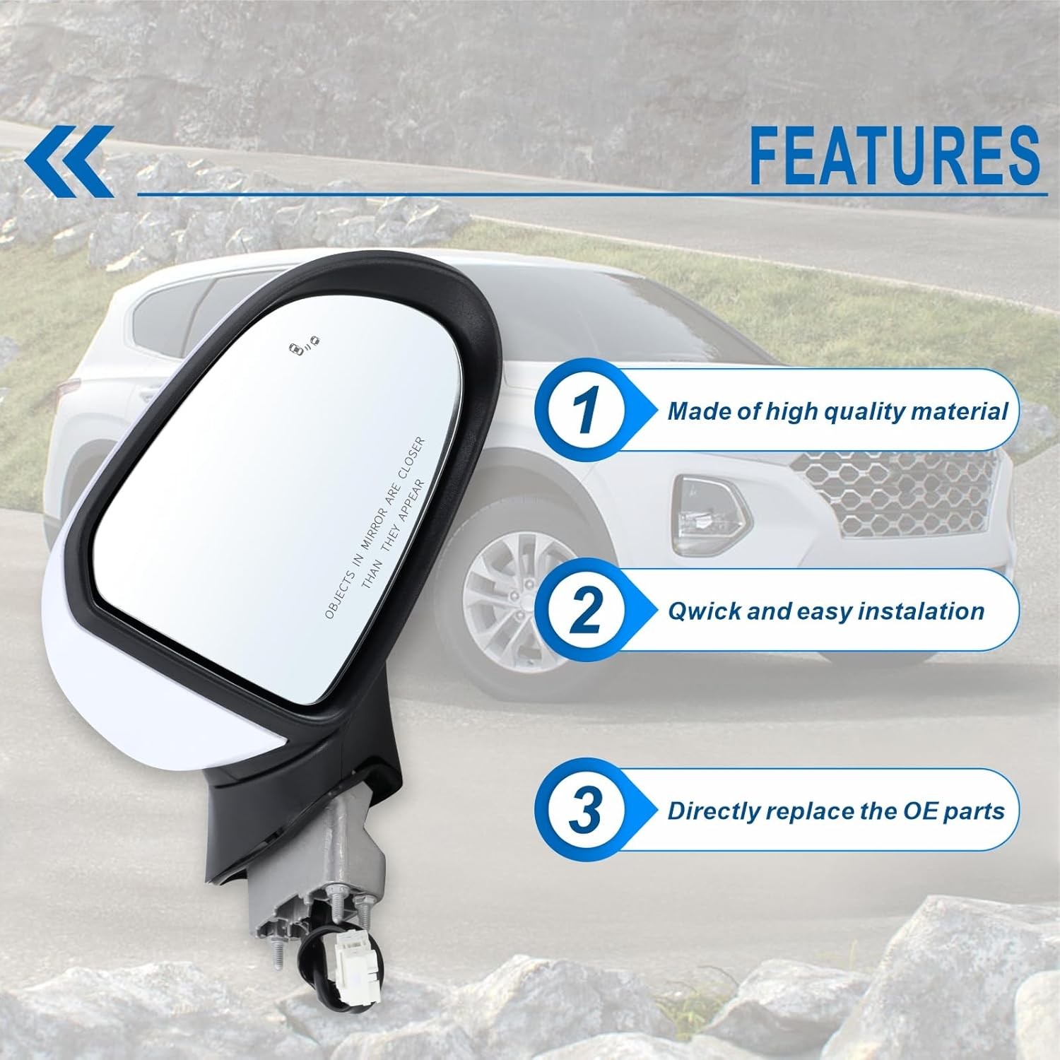 Right Passenger Side Mirror Compatible with 2019 2020 2021 2022 2023 Hyundai San