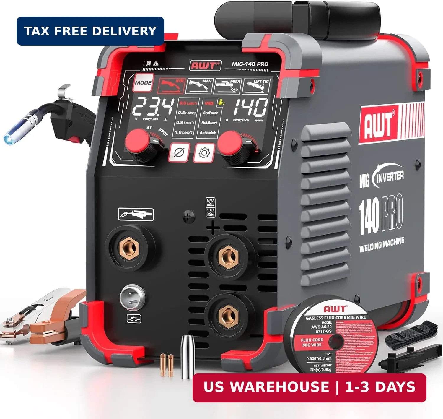 AWT LED Digital Display 140Amp MIG Welder Flux Core MIG Welder/Stick/Lift TIG 3
