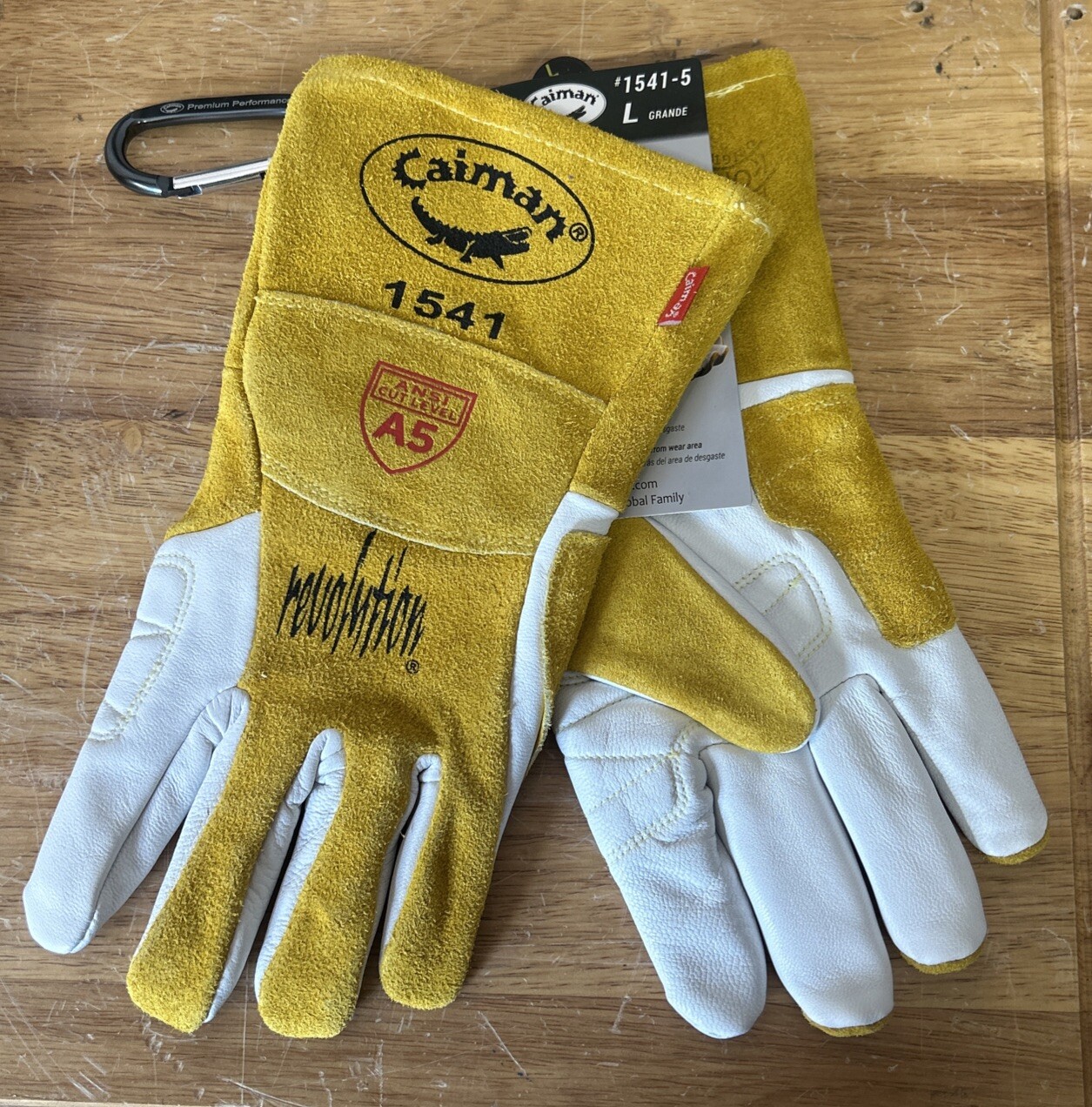 Caiman 1541-5 Premium Grain Goatskin Welding Gloves Padded Palm Large