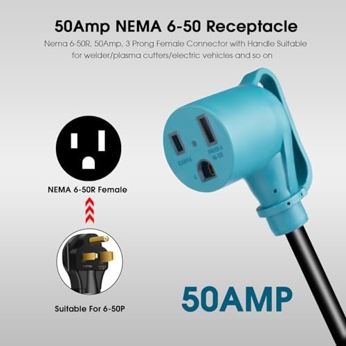 30 Amp to 50 Amp Welder Adapter Cord, L14-30P to 6-50R, 10ft Heavy Duty 10 AWG