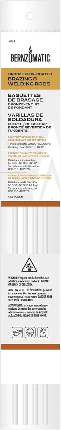 Bernzomatic WB5 Bronze Flux Coated Brazing/Welding Rod, 4Piece