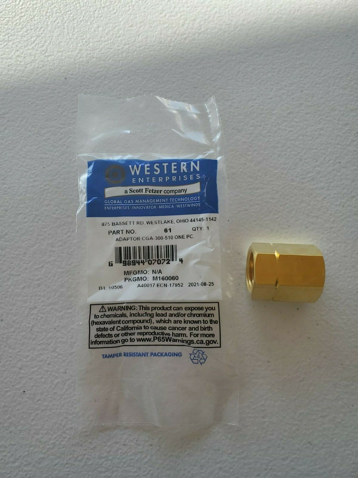 Western 61 Adapter CGA 300 Commercial Acetylene Cylinder 510 POL Acety Regulator