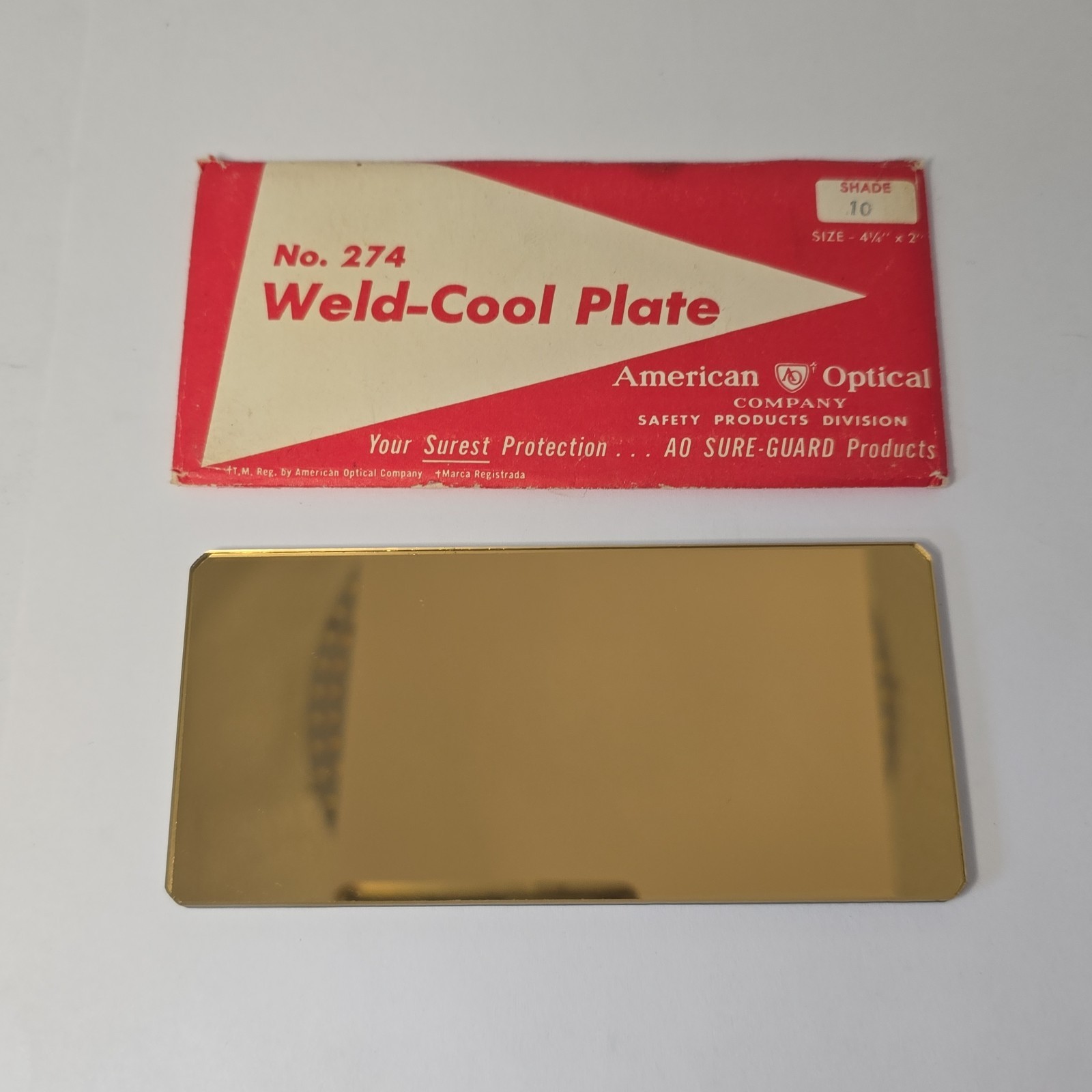 American Optical No 274 Weld-Cool Plate Shade WC 10 4-1/4”x 2” Gold Coated