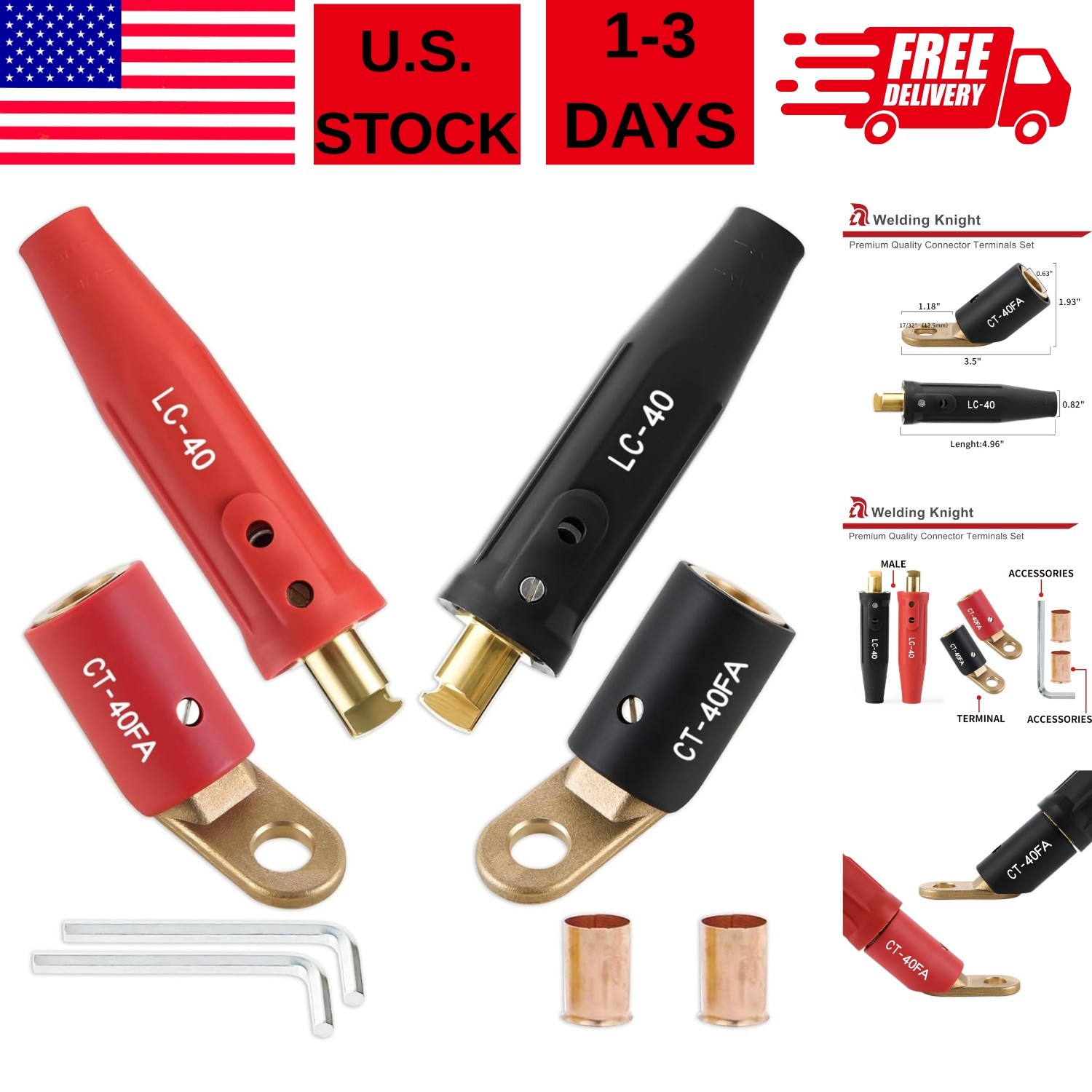 CT-40FA Welding Terminals & LC-40 Male Cable Connectors, Welder Leads Connect…