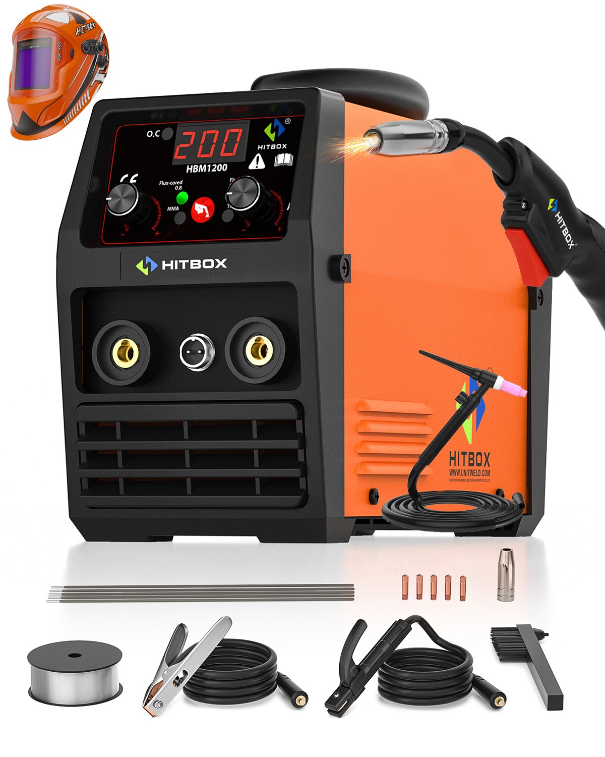 3-in-1 MIG WELDER INVERTER 200A DC MMA NO GAS TIG STICK MIG 110V/220V &TIG TORCH
