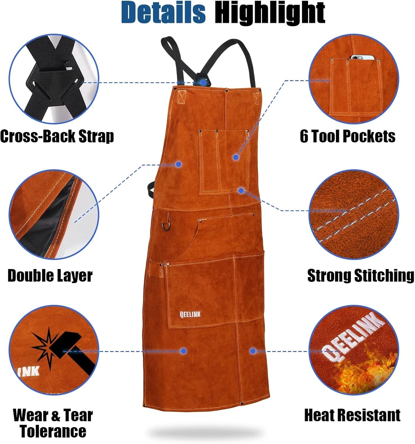 Leather Welding Work Apron with 6 Tool Pockets, Heat & Flame Resistant Welder…