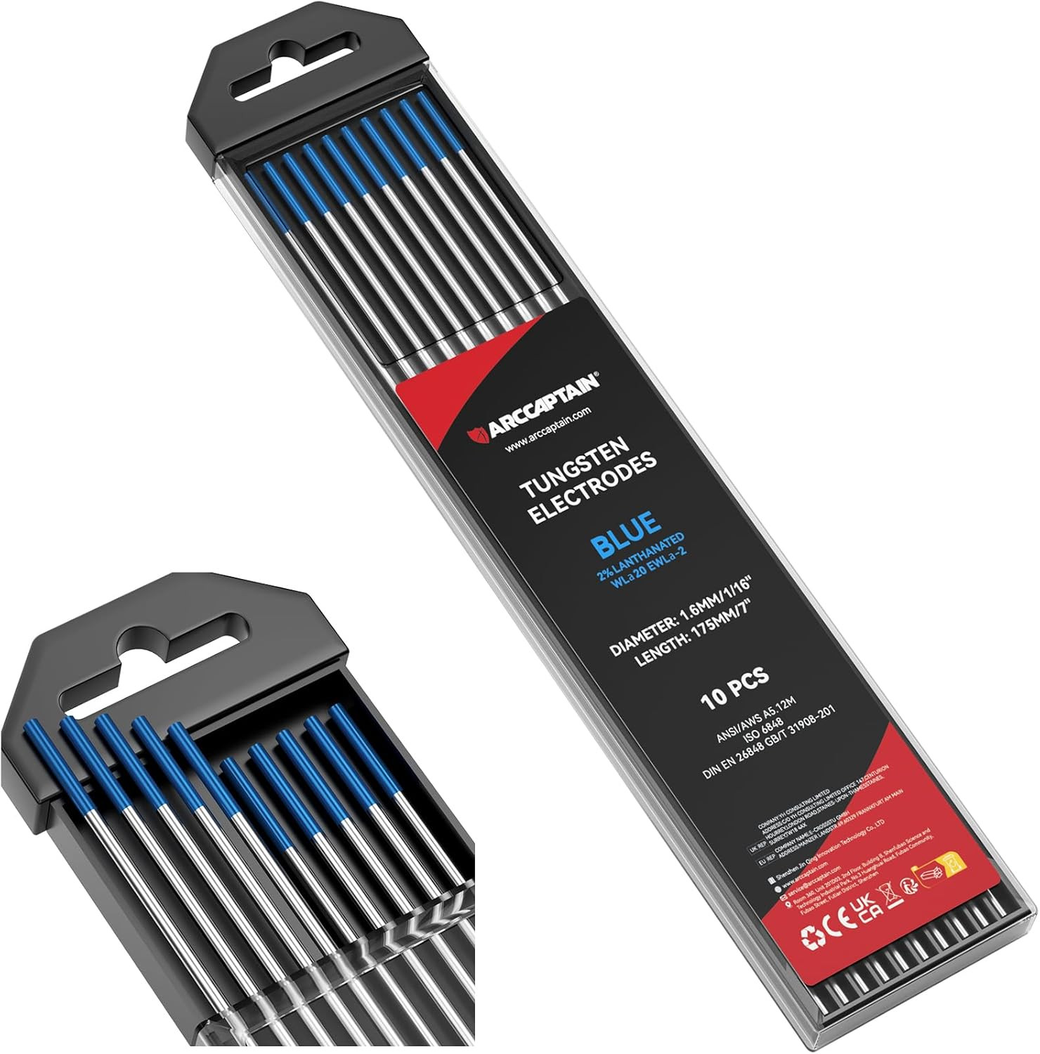 TIG Tungsten, TIG Welding Tungsten Electrode Blue 2% Lanthanated 10-Pack 3/32″X