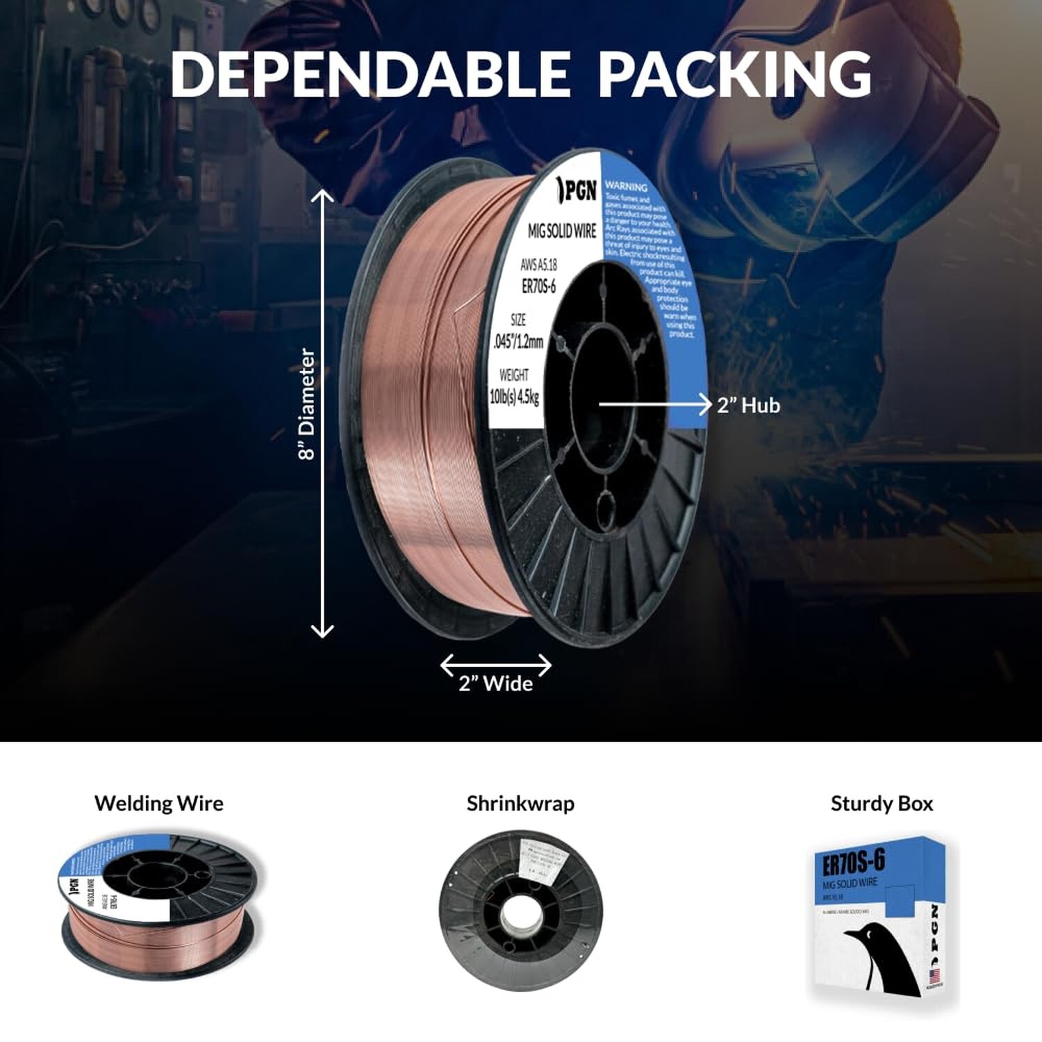 PGN Solid MIG Welding Wire – ER70S-6 .045 Inch – 10 Pound Spool – Mild Steel …