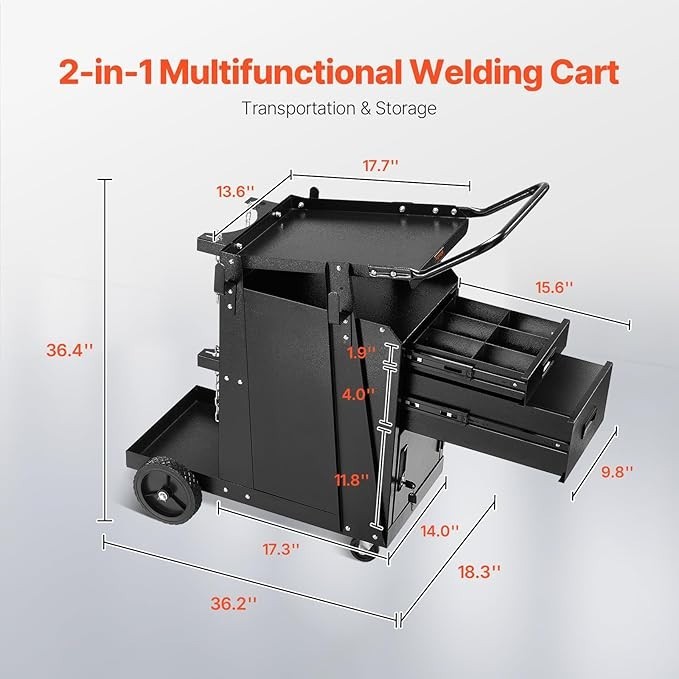 VEVOR Welding Cart, 2 Drawers Welder Cart Heavy Duty with Anti-Theft Lockable
