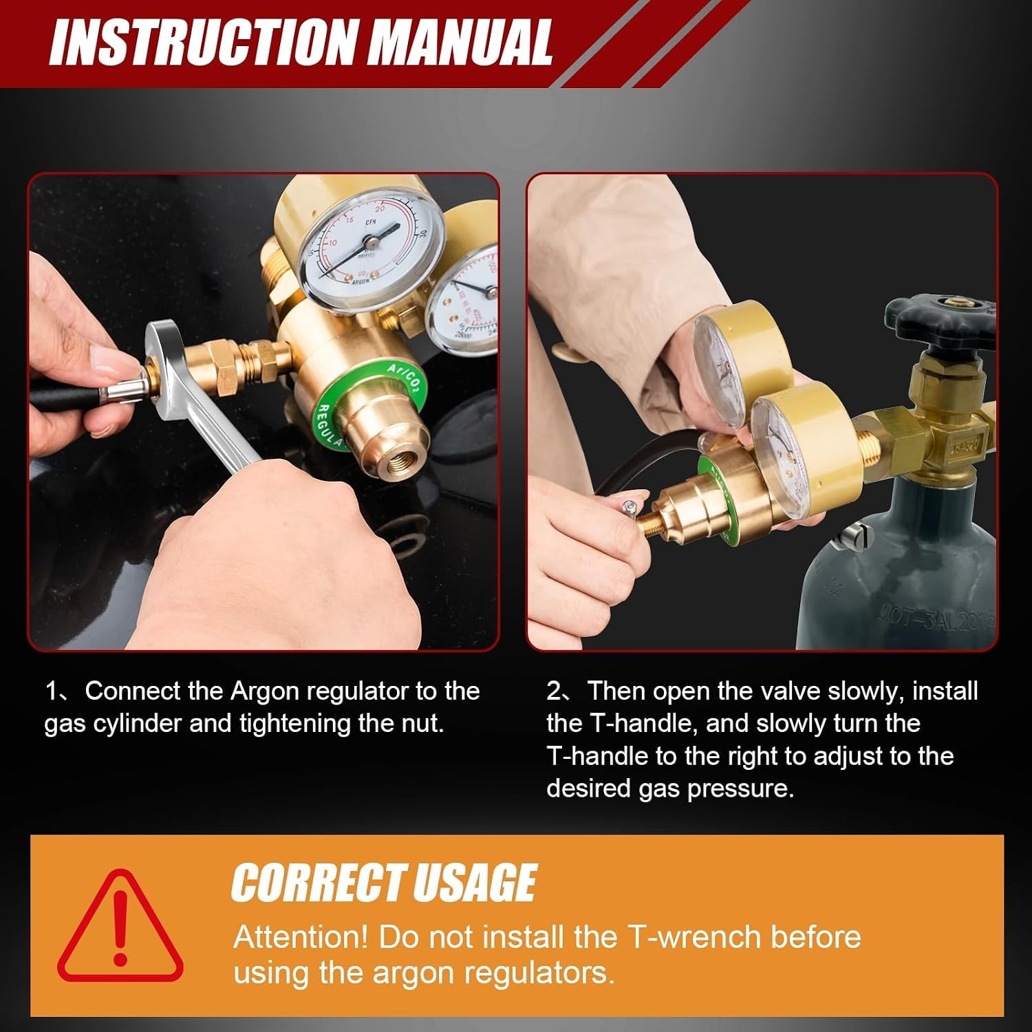 Argon CO2 Welding Regulator Dual Gauge CGA580 with 6.6 FT Gas Hose