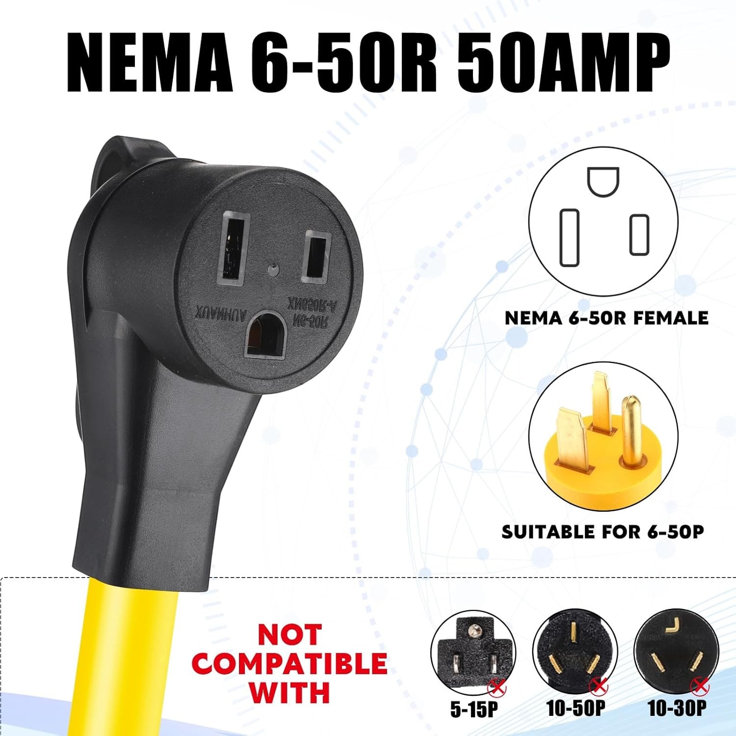 10FT 50A Welder Extension Cord NEMA 14-50P to 6-50R Adapter 250V ETL Listed