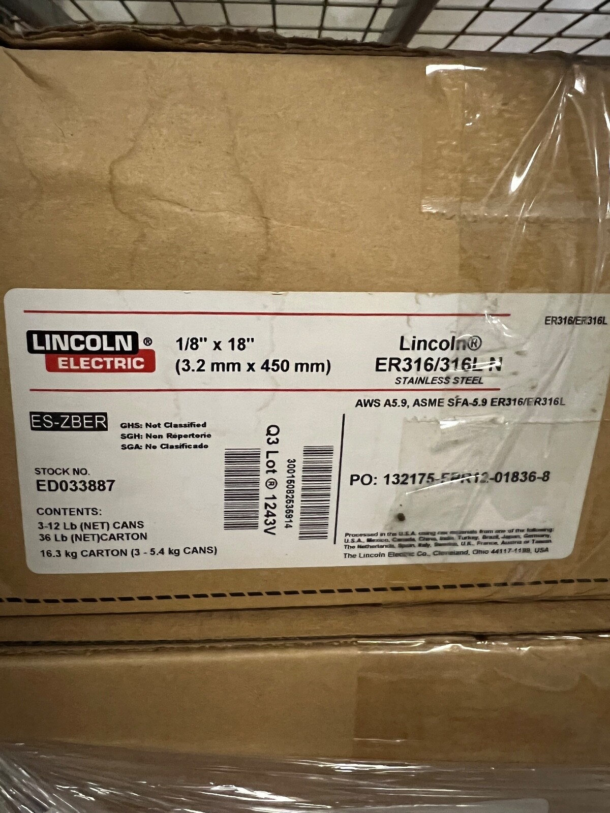 Pallet of Lincoln ER316L 1/8″ x 18″ Stainless Steel Tig Welding Rods 1,080lbs
