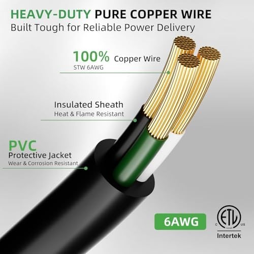 Heavy Duty 1.5FT Welder Adapter Cord NEMA 14-50P to 6-50R, 50A, 6 AWG, Lighted I