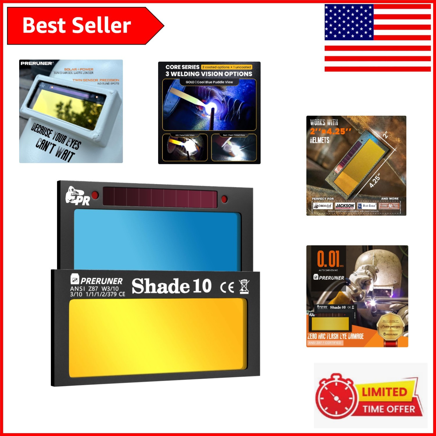 Slim 0.2″ Gold Auto Darkening Welding Lens for Pancake Hood – Excellent View