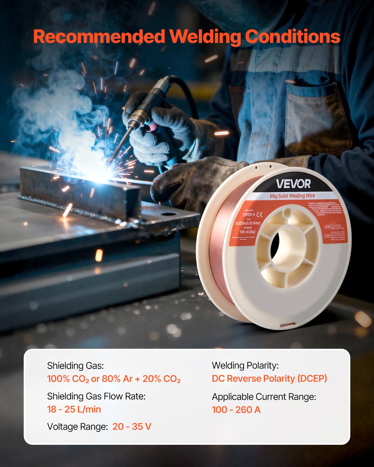 VEVOR Solid MIG Welding Wire ER70S-6 0.035-inch 10LBS Mild Steel Welding Wire