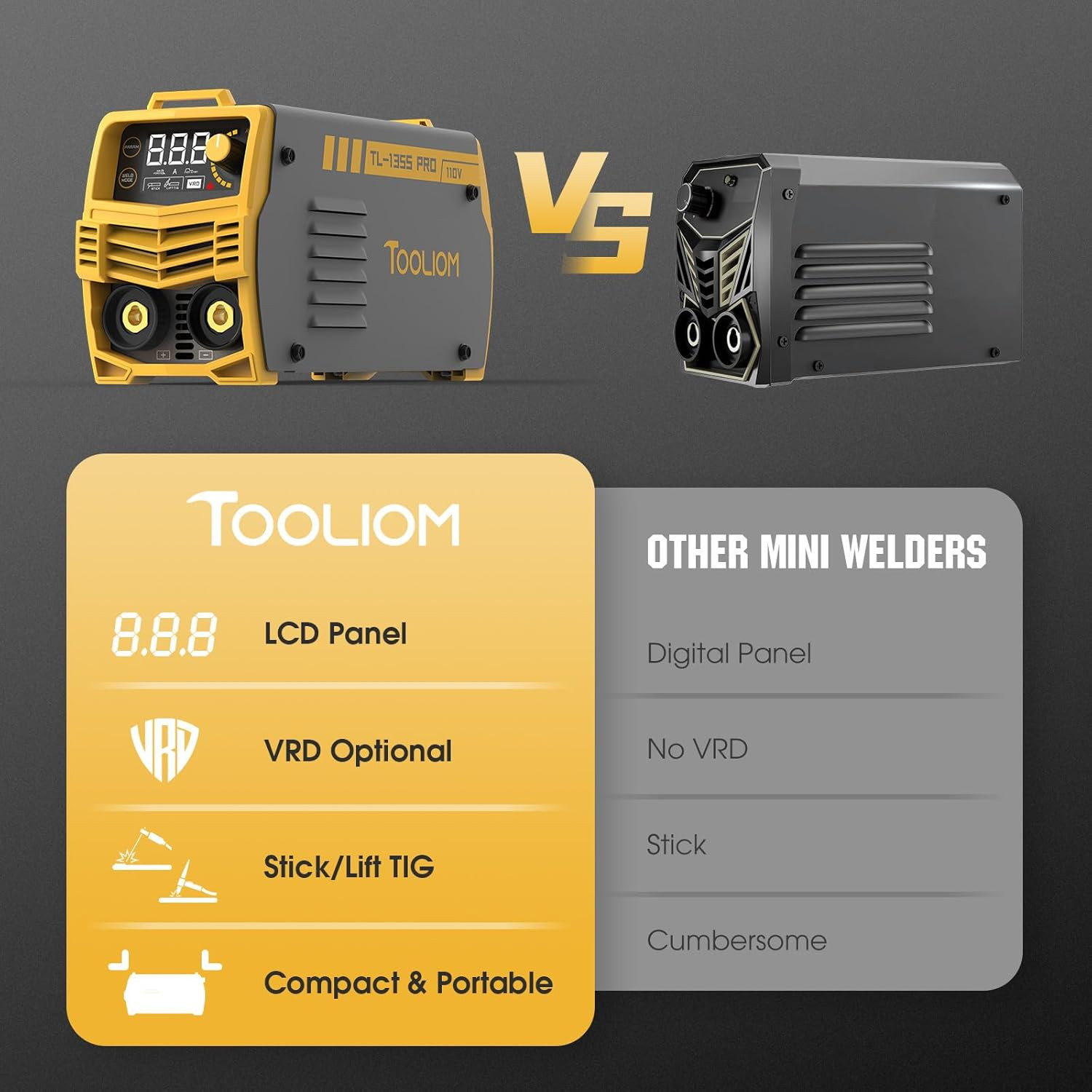 TOOLIOM 135A 110V Mini Stick Welder MMA ARC Welder Machine DC Inverter Welder wi