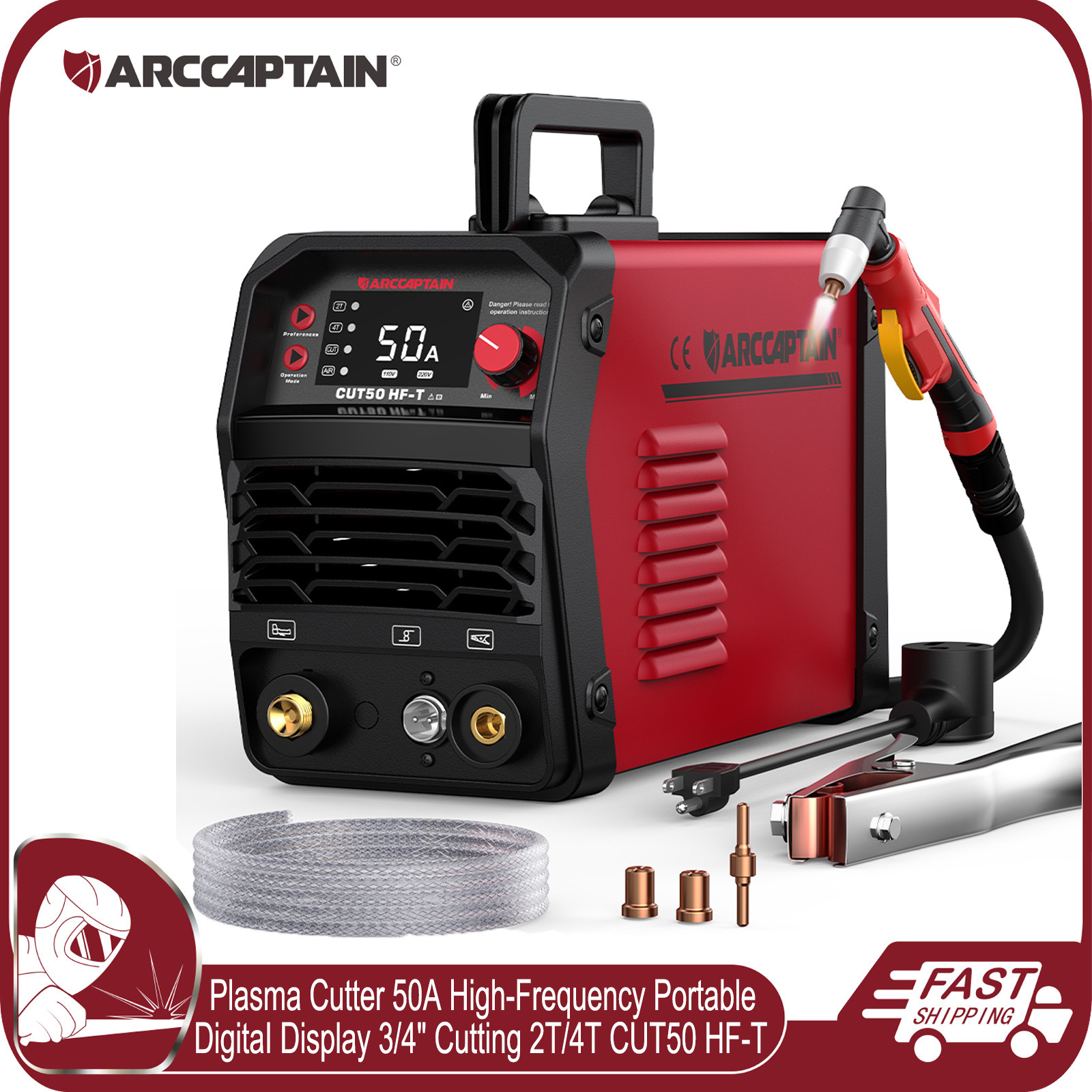 ARCCAPTAIN Plasma Cutter 50A CUT50 HF High-frequency Digital 3/4″ Cutting 2T/4T