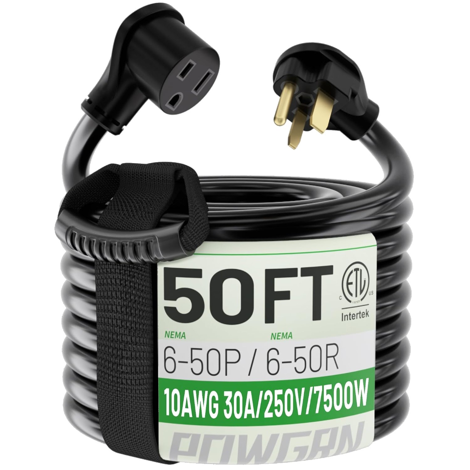 50ft 30A Welder Extension Cord, NEMA 6-50P/R, Listed
