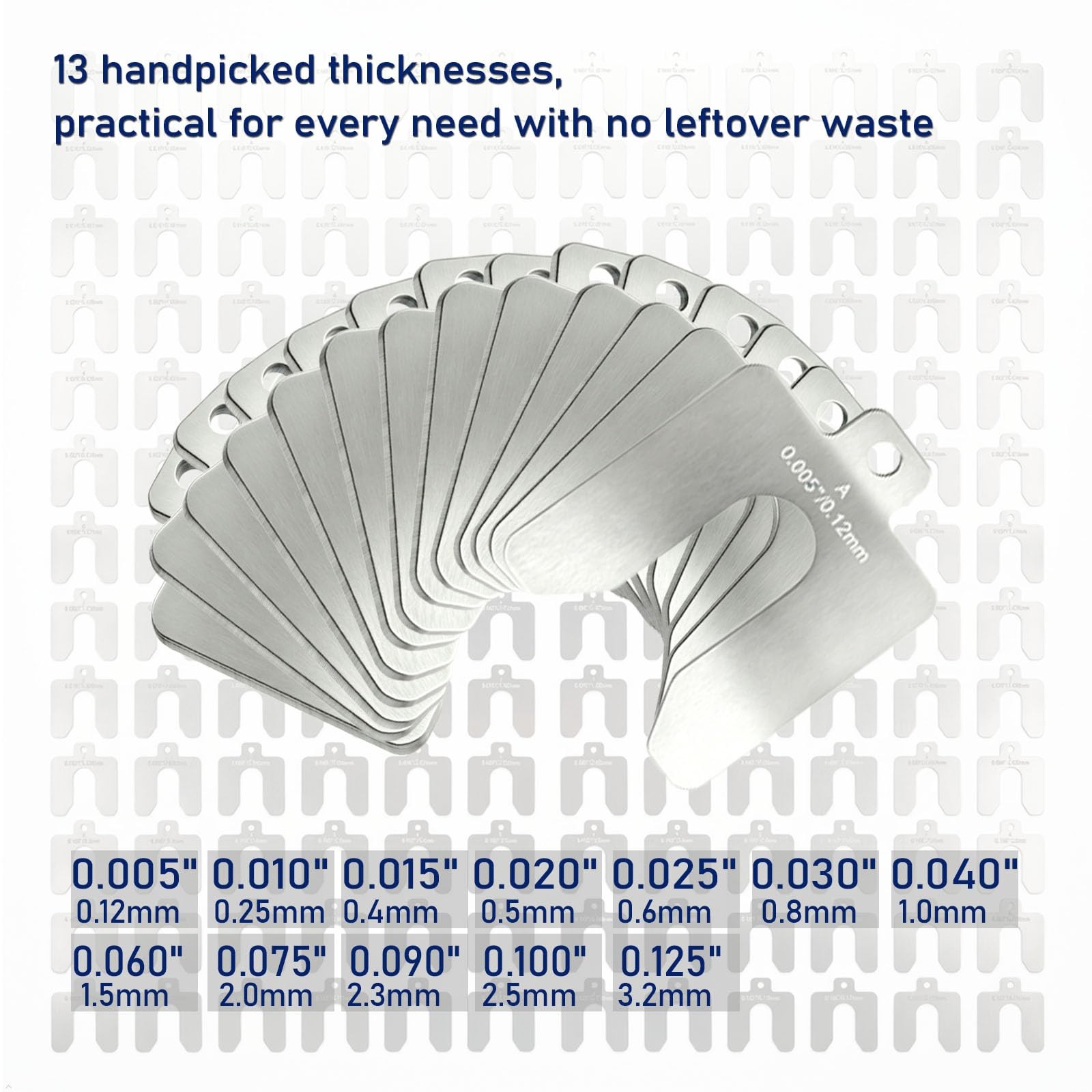 304 Stainless Steel Slotted Shim Kit 2″ x 2″, 13 Thickness Assortment (5pcs E…