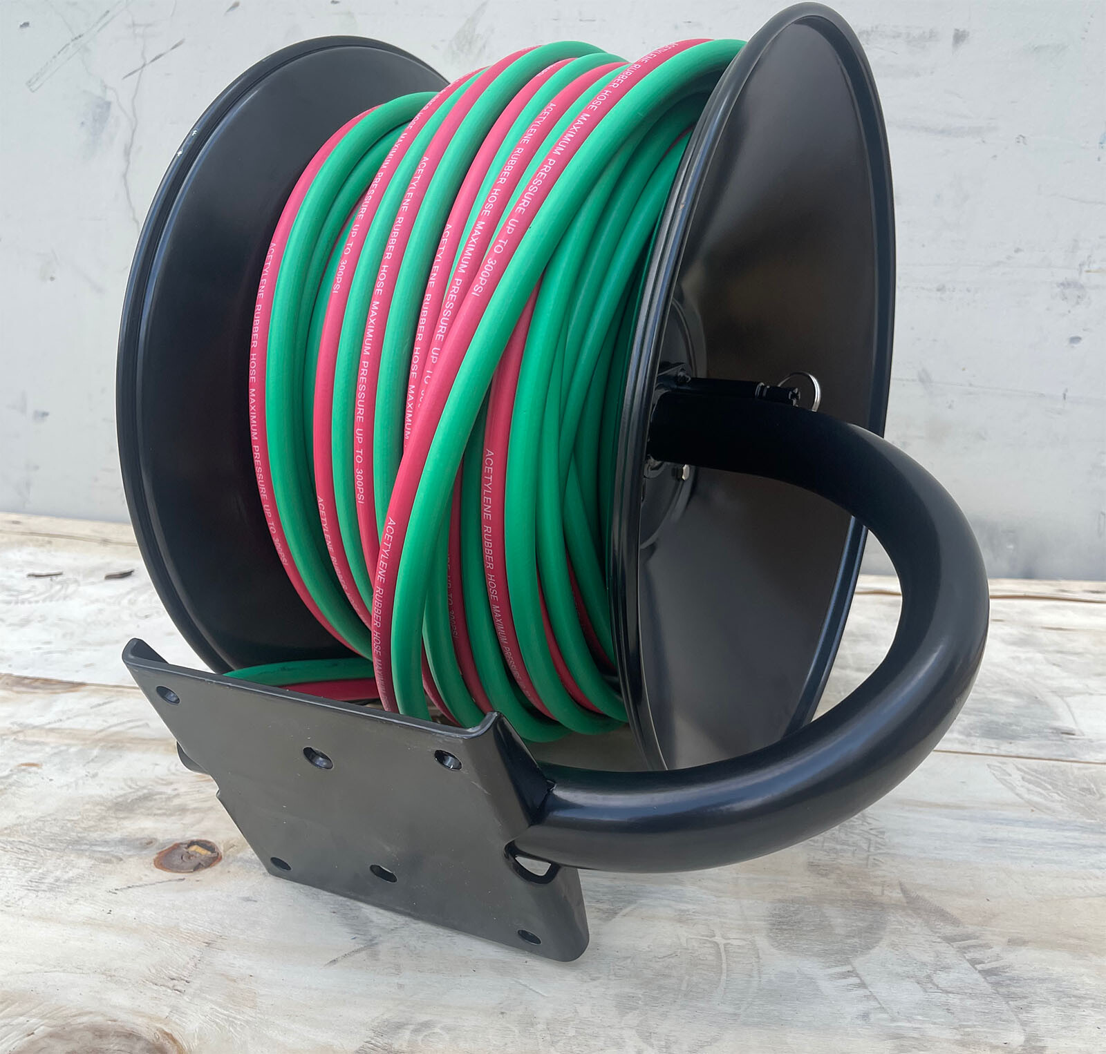 300psi 100′ Manual Twin Oxy Acetylene Welding Hose Reel Mount w/100ft Weld Hoses