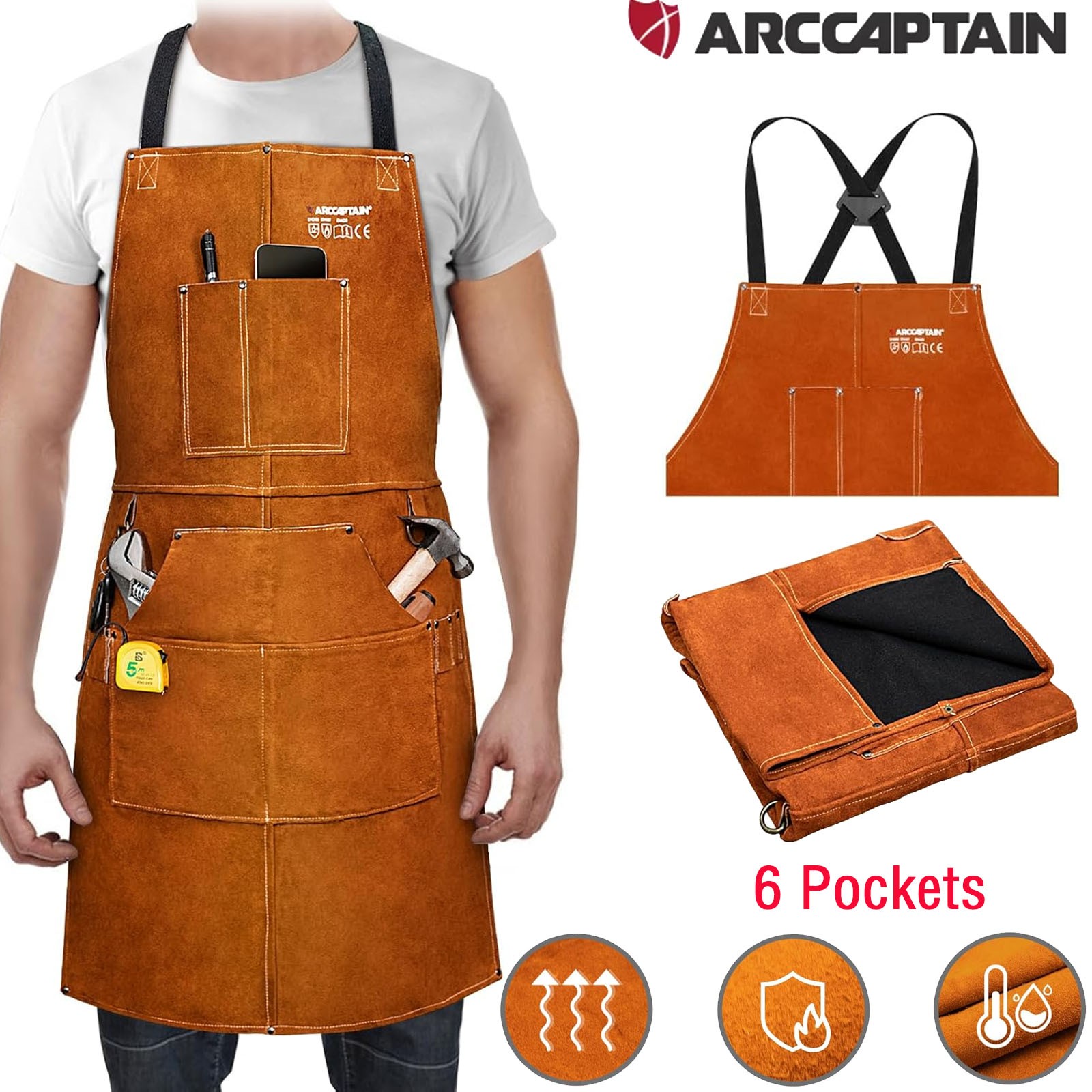 Welding Apron Cowhide Leather Welder Workwear Heat Insulation Clothing 36“x 24″