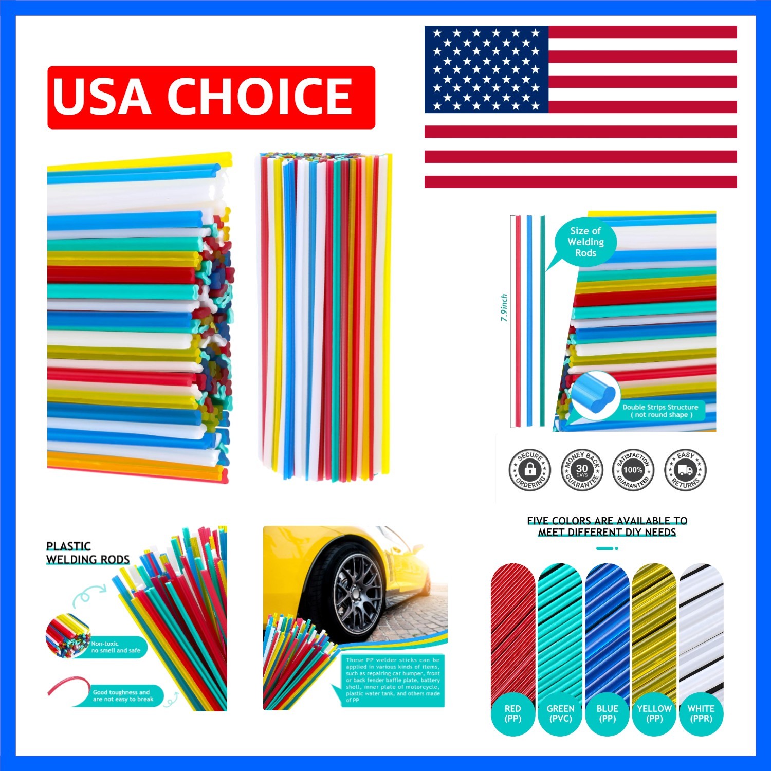 100 Pieces Plastic Rods 7.9 Inch PP/PVC/PPR Plastic Welder Repair Rods for Ca…