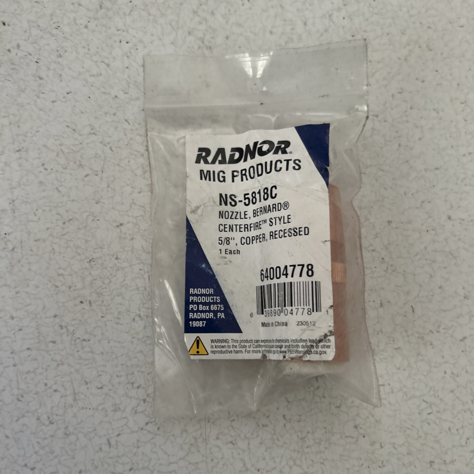 Radnor MIG Products Genuine OEM N-5818C Nozzle, Bernard Centerfire Style 5/8 in.