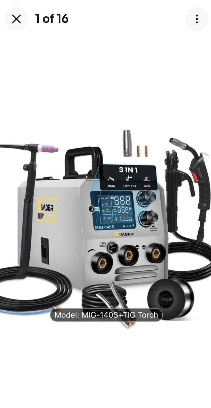 SIMDER 140S,110 V,3 in 1 Welding Machine MIG/MMA/TIG Welder, TIG Torch included