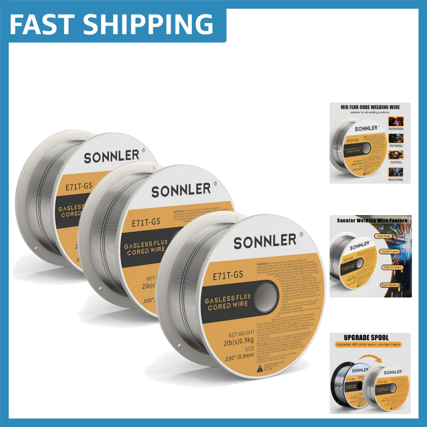 3 Pack of 2lbs E71T- Low Splatter Flux Core Welding Wire for MIG Efficiency
