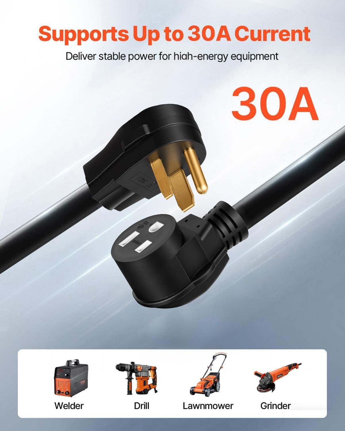 30 Amp Welder Extension Cord 50 Feet, STW 10 AWG NEMA 6-50P/R Heavy Duty Power C