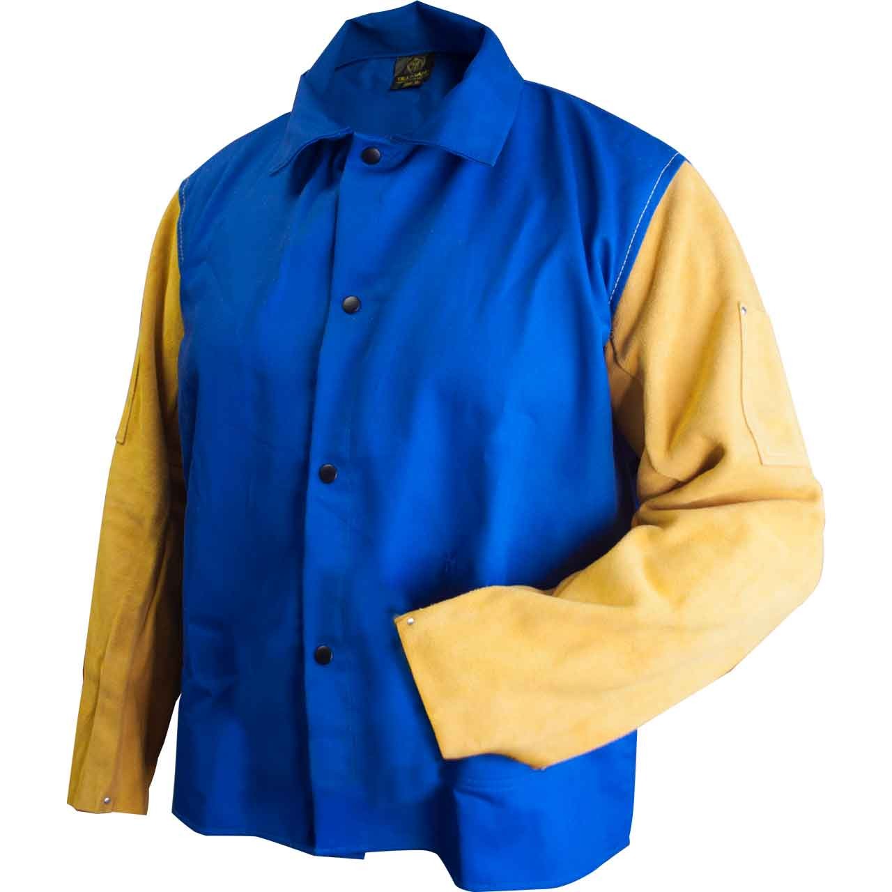 Tillman 9230 30″ 9 oz. Blue FR Cotton/Leather Welding Jacket 3X-Large