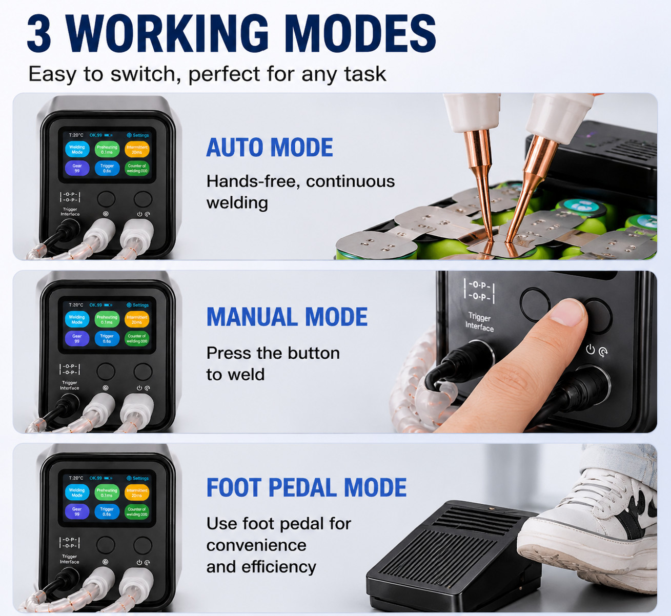 AWithZ UF20B Professional Spot Welder 10.5KW 99 Gears Auto/Manual/Foot for 18650
