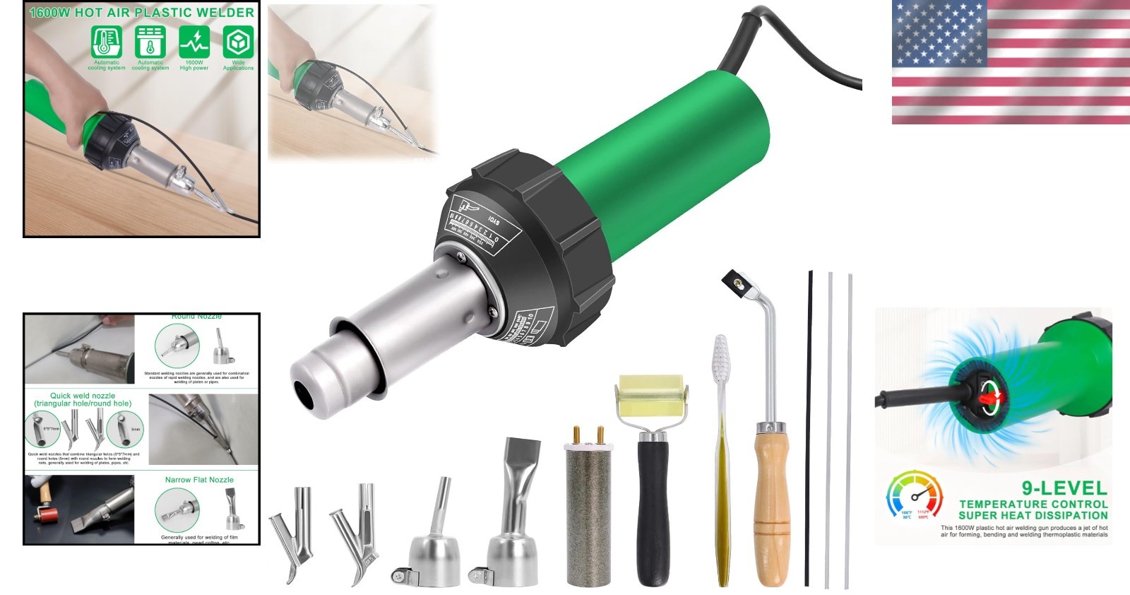 Versatile 1600W Hot Air Welding Kit with Multiple Nozzles for Home Repair