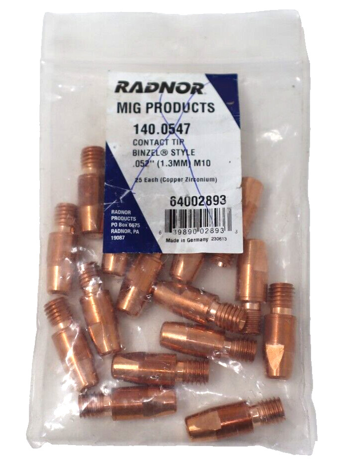Lot of 18 Radnor MIG Products 140.0547 Contact Tip Binzel Style .052″ 1.3mm M10