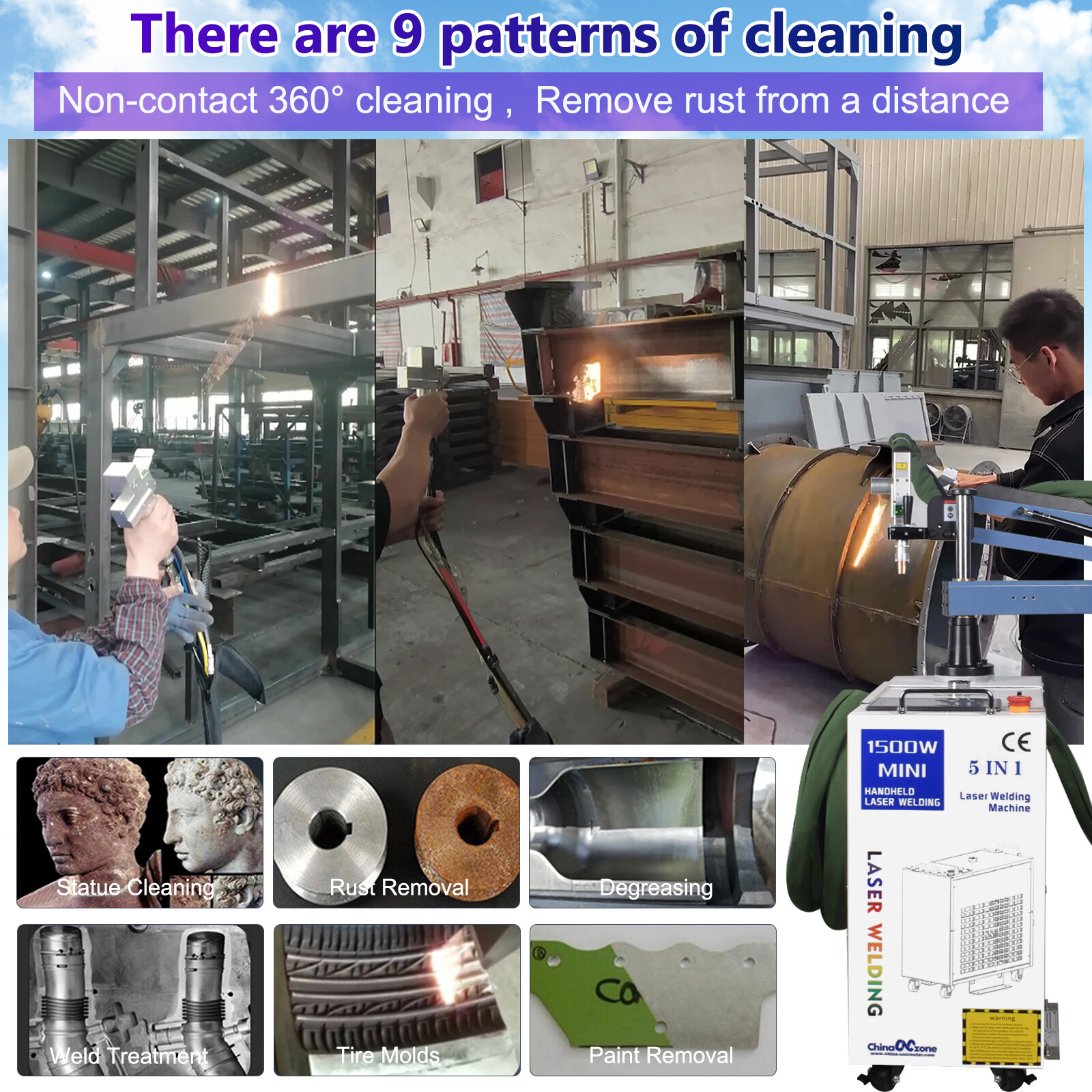 1500W BWT 5IN1 Battery Welder Fiber Laser Welding Cutting Cleaning Machine