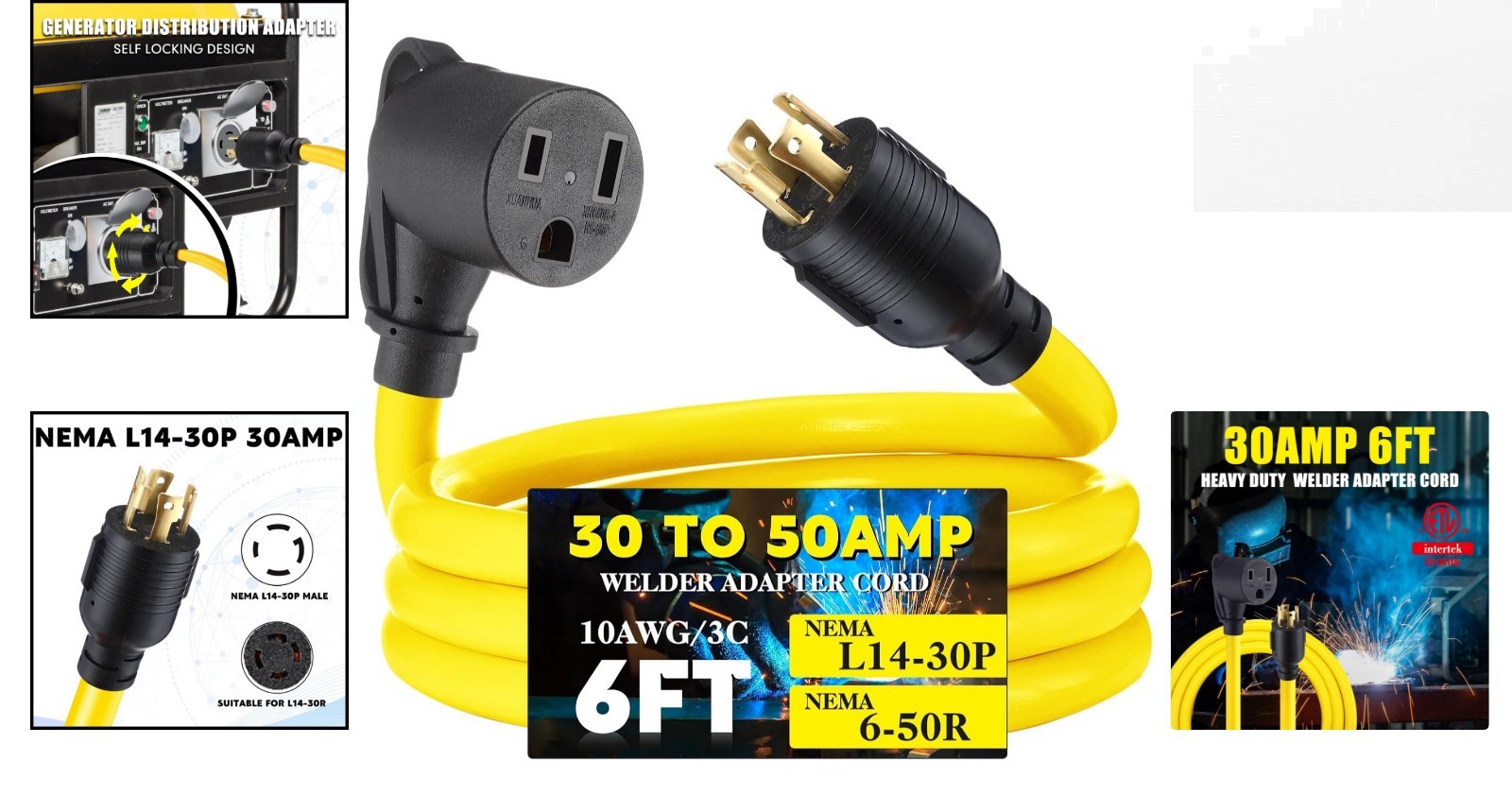 6ft NEMA L14-30P Male to 6-50R Female Power Adapter for Welding Equipment