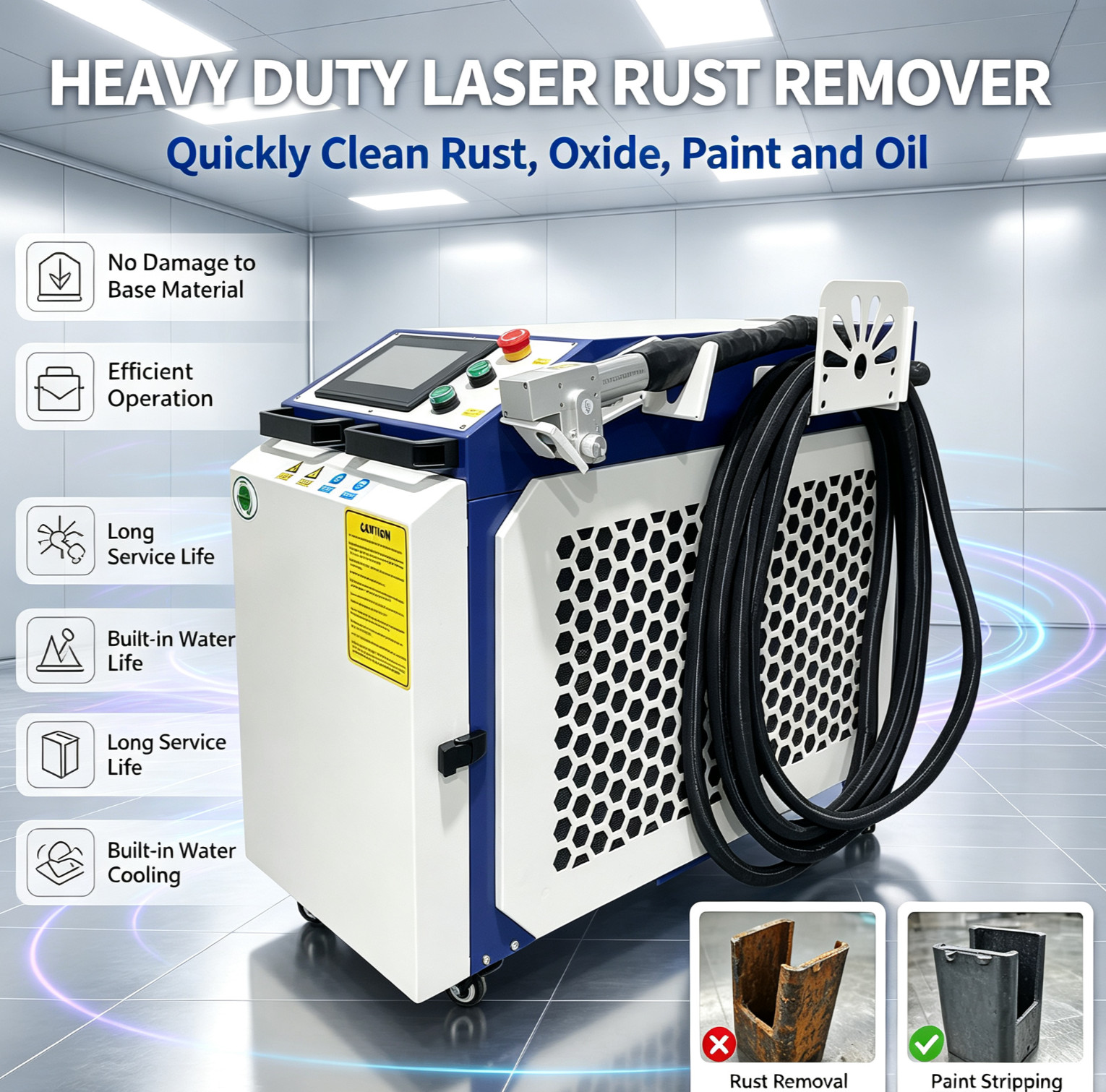 2000W Heavy Duty Fiber Laser Rust Remover Metal Oxide Paint Stripping Cleaner