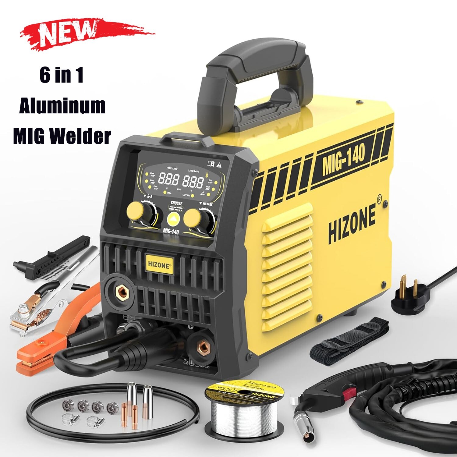 HIZONE Aluminum MIG Welder 6 in 1 Multi Process Welding Machine LCD Display