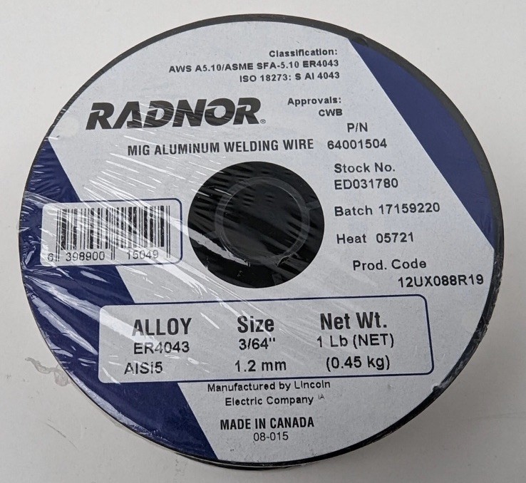Radnor MIG Aluminum Welding Wire ER4043 Alloy 3/64″ 1.2mm 64001504 1lb NEW