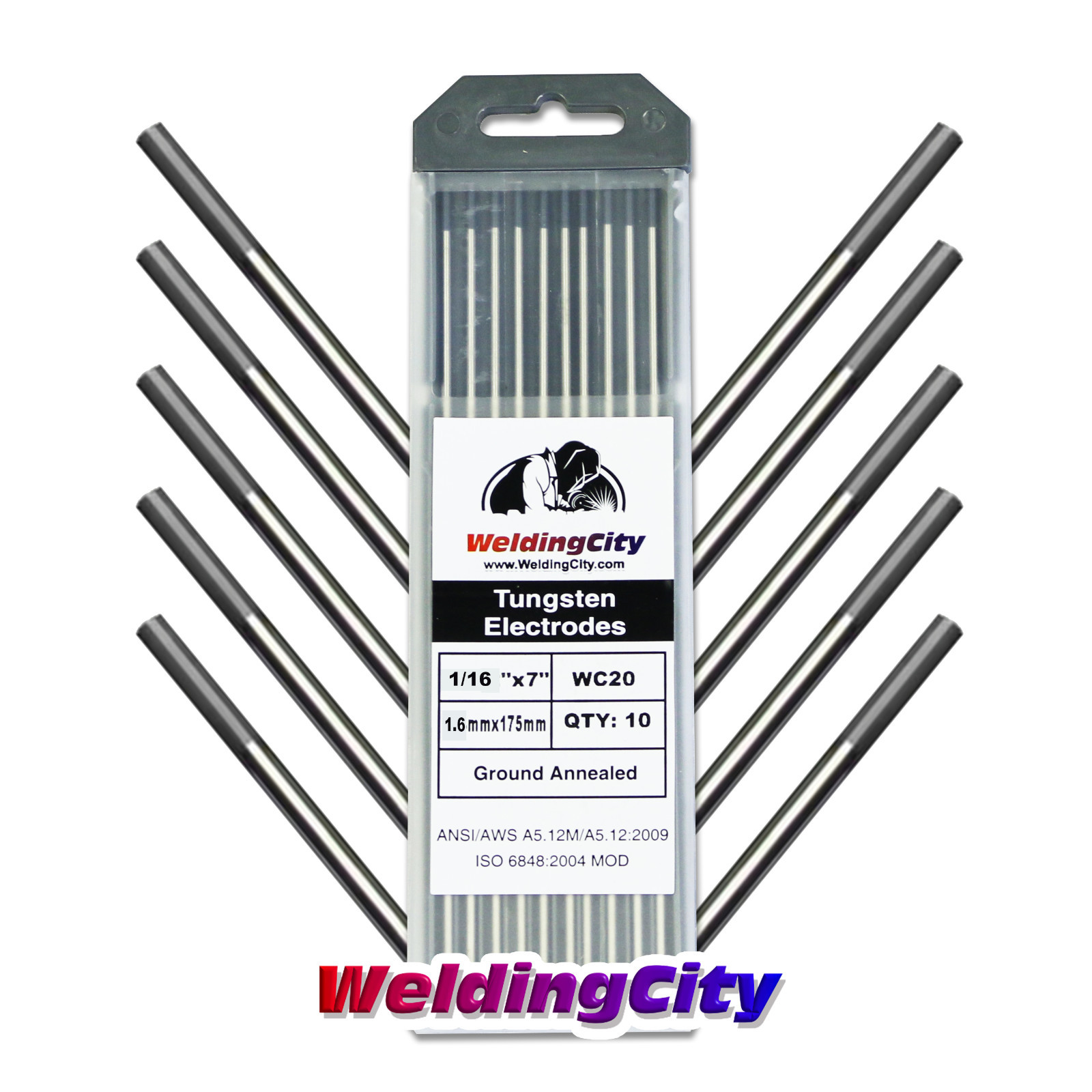 WeldingCity® 10-pk TIG Welding Tungsten Electrode 2% Ceriated (Gray) 1/16″x7″ US