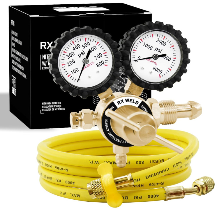 Nitrogen Regulator 0-800 PSI CGA580 Brass Inlet/Outlet w/ Hose Dual Gauges Kit