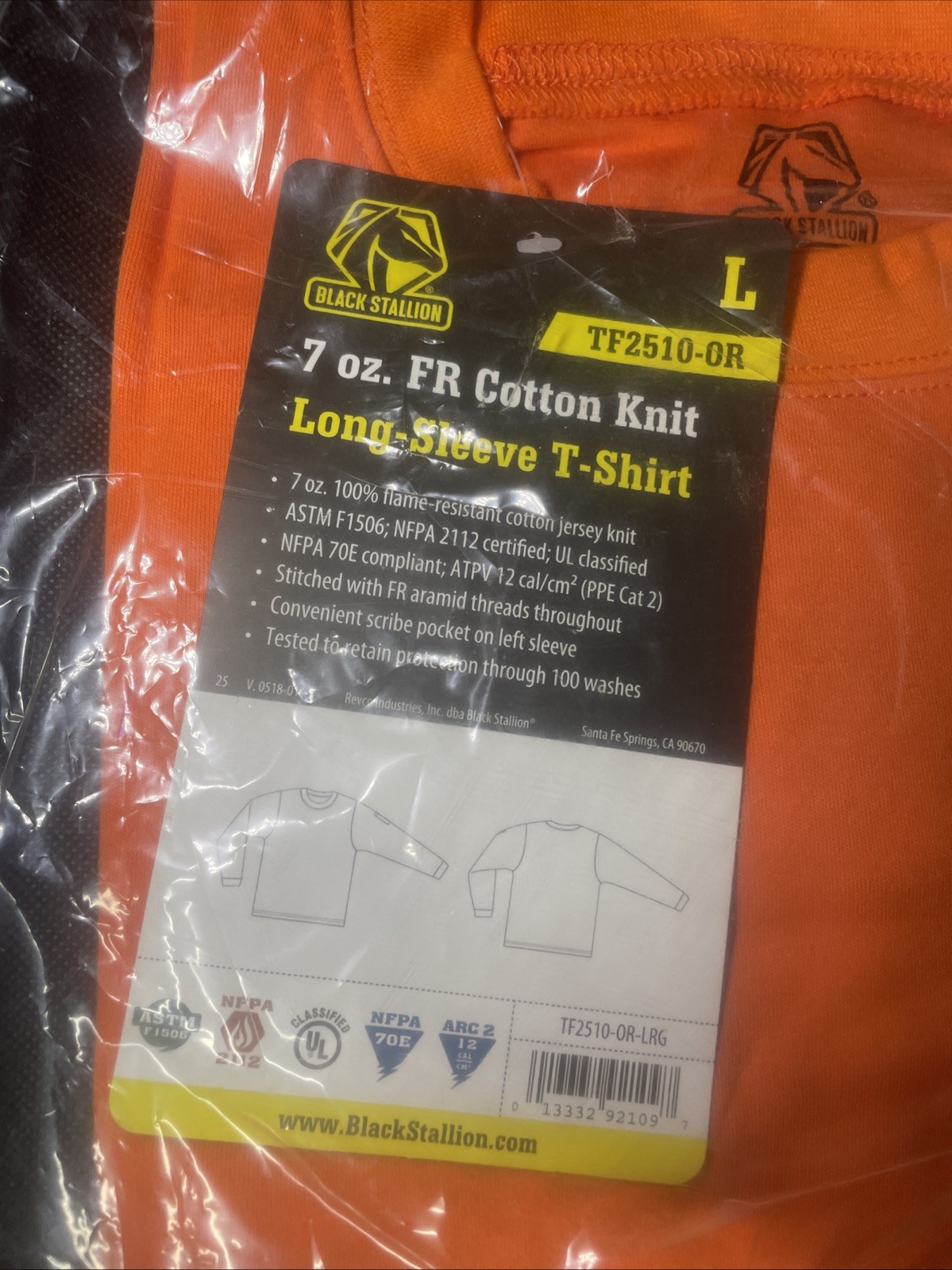 Black Stallion TF2510-0R FR Cotton Welding Long Sleeve Orange L Brand New