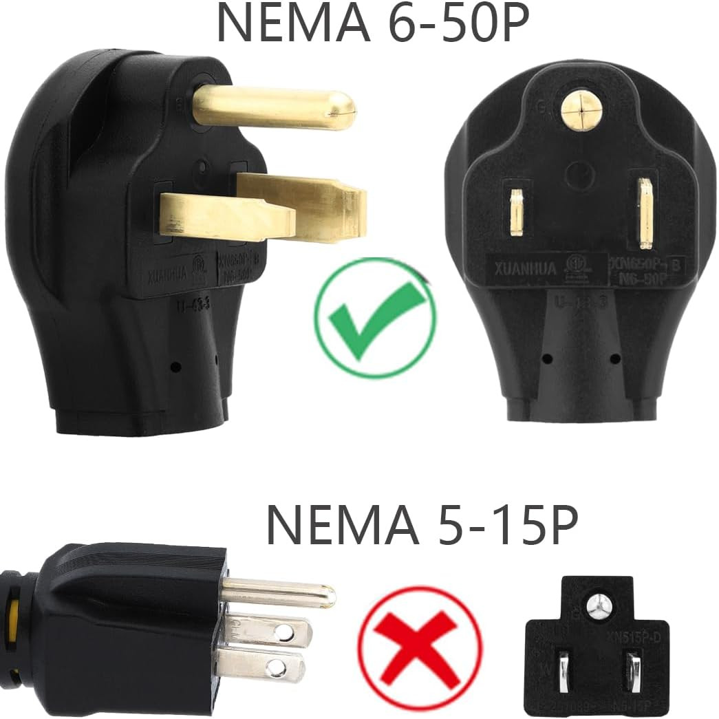 1FT NEMA 6-50P to NEMA 10-30R Power Adapter Cord, 50A Welder Male