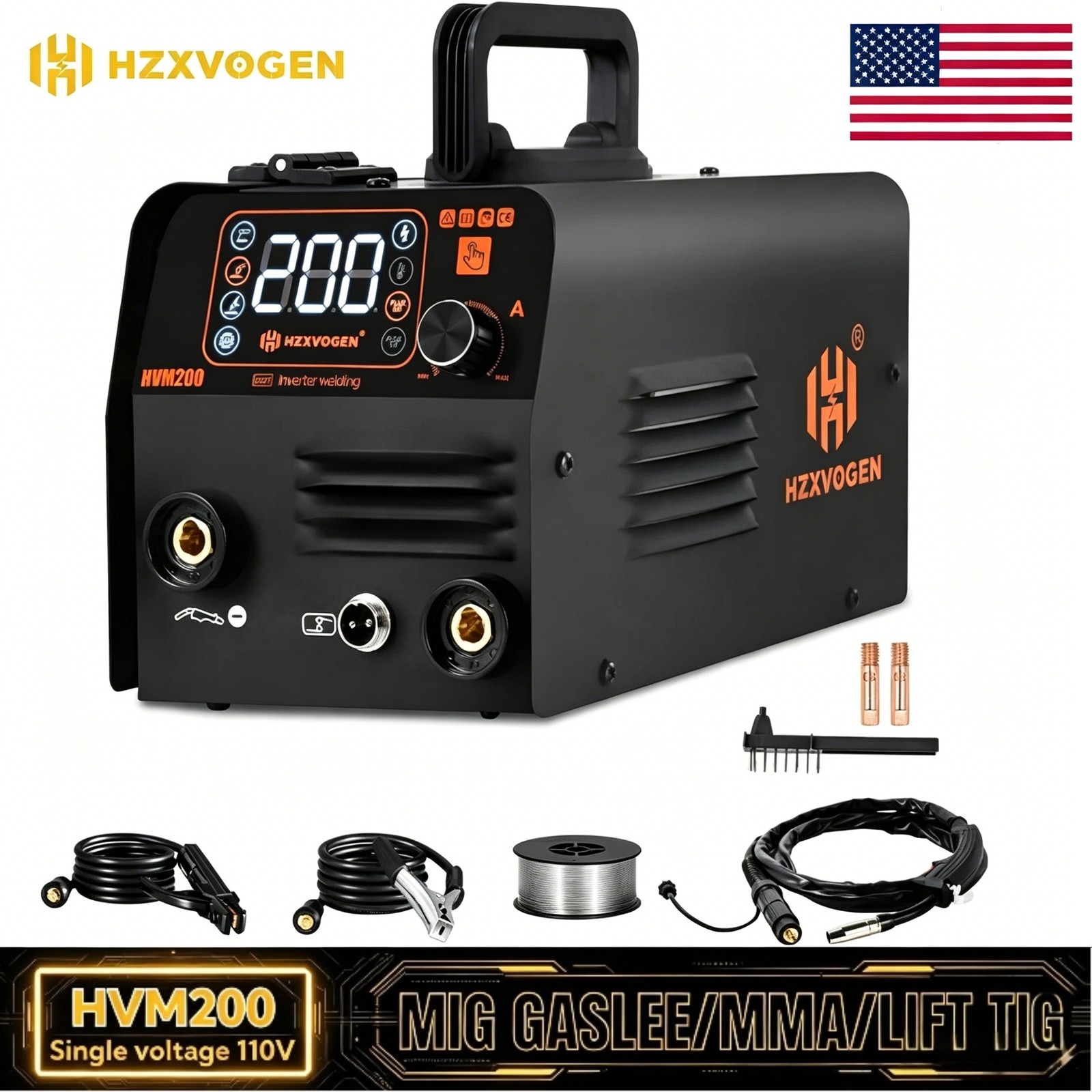 HZXVOGEN HVM200 Mini Welder 110V Digital LCD Display MMA Inverter WeldingMachine