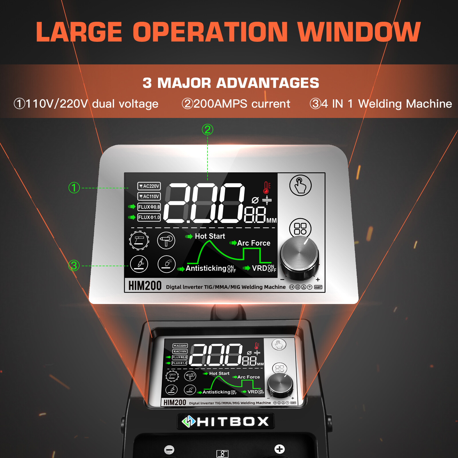 4 in 1 Gasless MIG Welder 110V/220V 140A ARC Lift TIG IGBT Inverter Welding