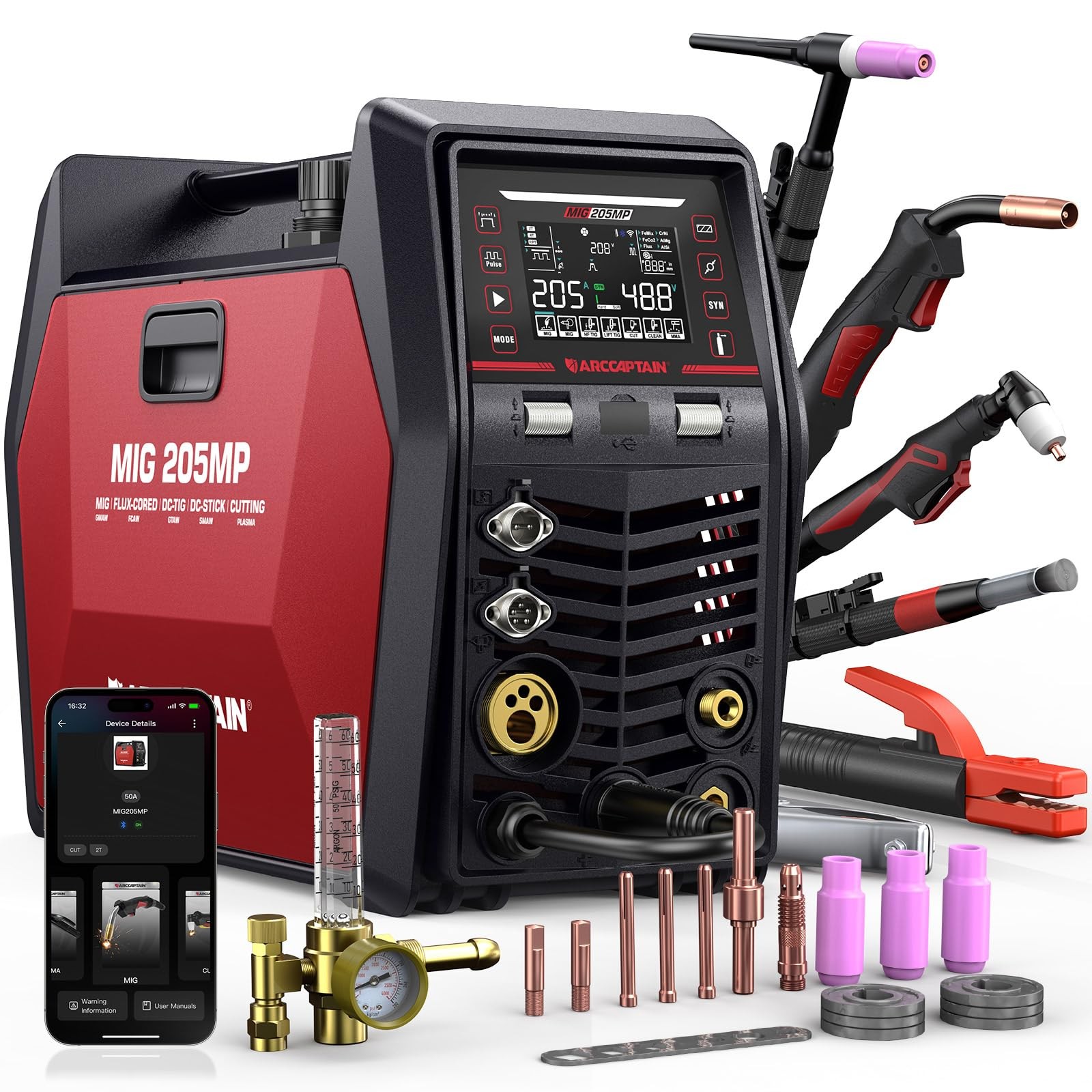ARCCAPTAIN MIG205MP 9in1 iControl Plasma MIG TIG Stick Aluminum Welder 120/240V