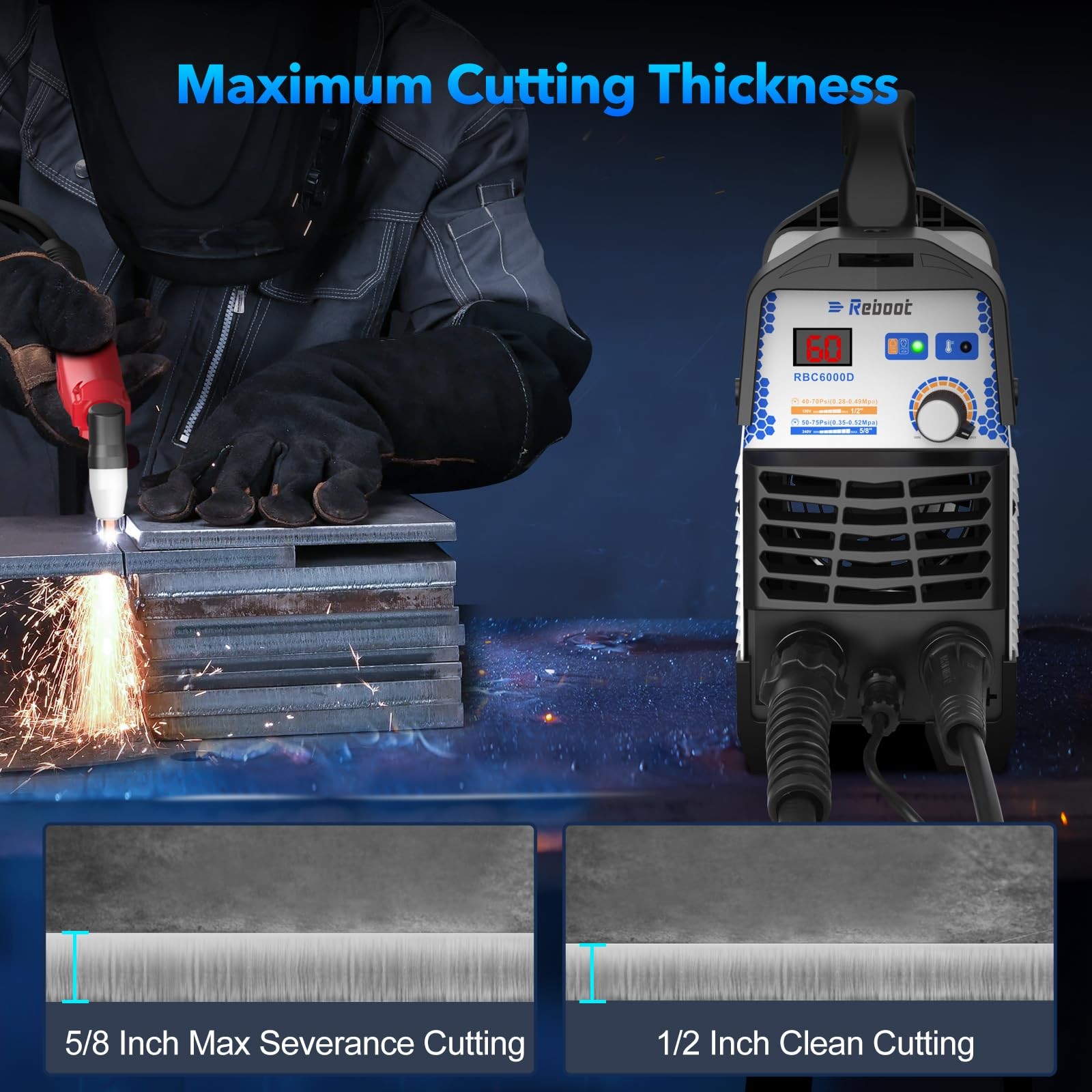 Plasma Cutter 60A Dual Voltage 120V/240V, IGBT Inverter, Portable Metal Cutting