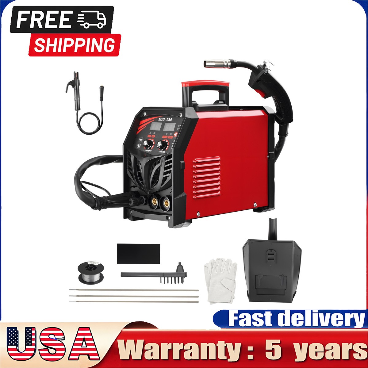 250A MIG Welder 110V Gas/Gasless Flux Core Stick Lift Tig Welding 250A MIG